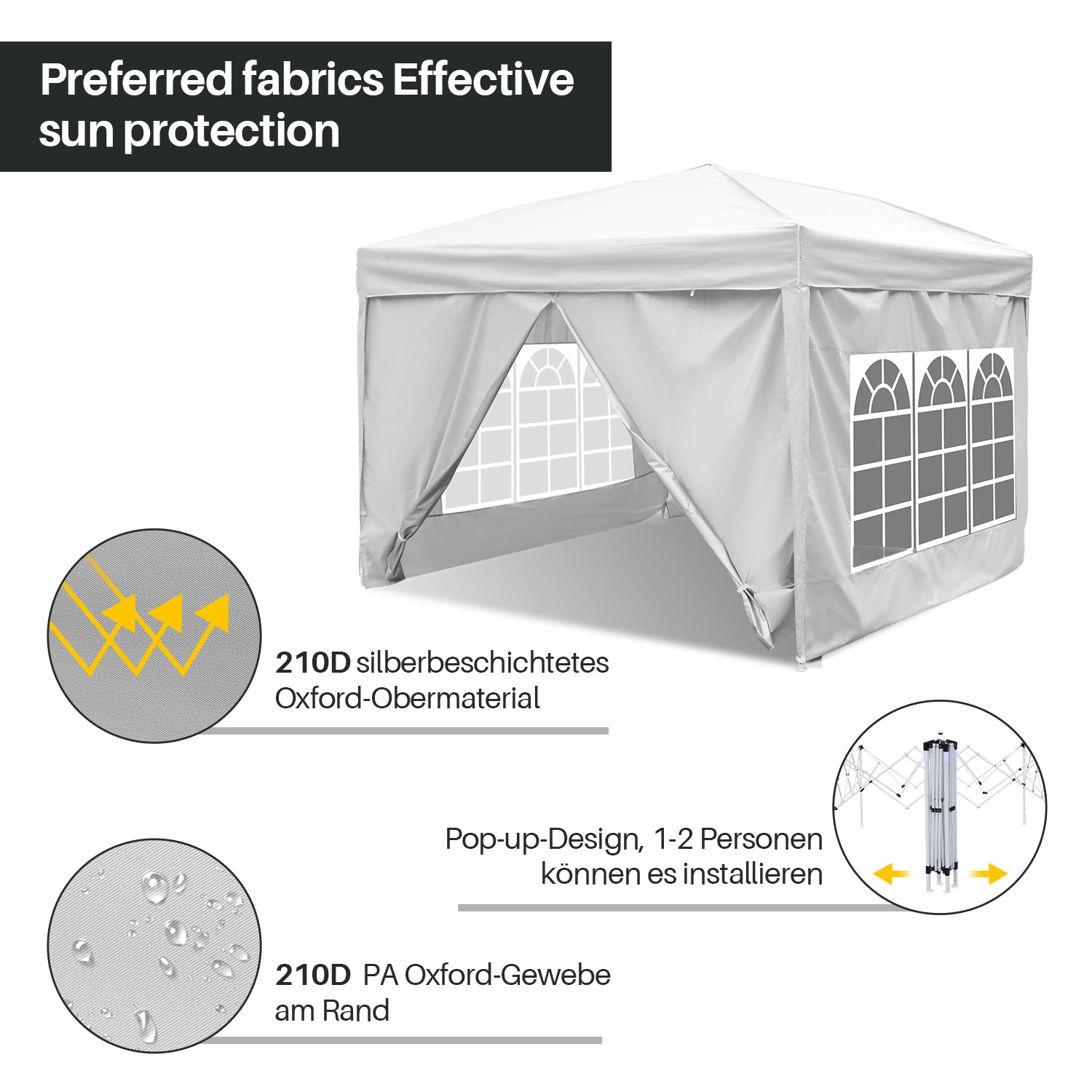 Cosmo Go Pop-Up Pavillon Gazebo 3x3m mit Seiten
