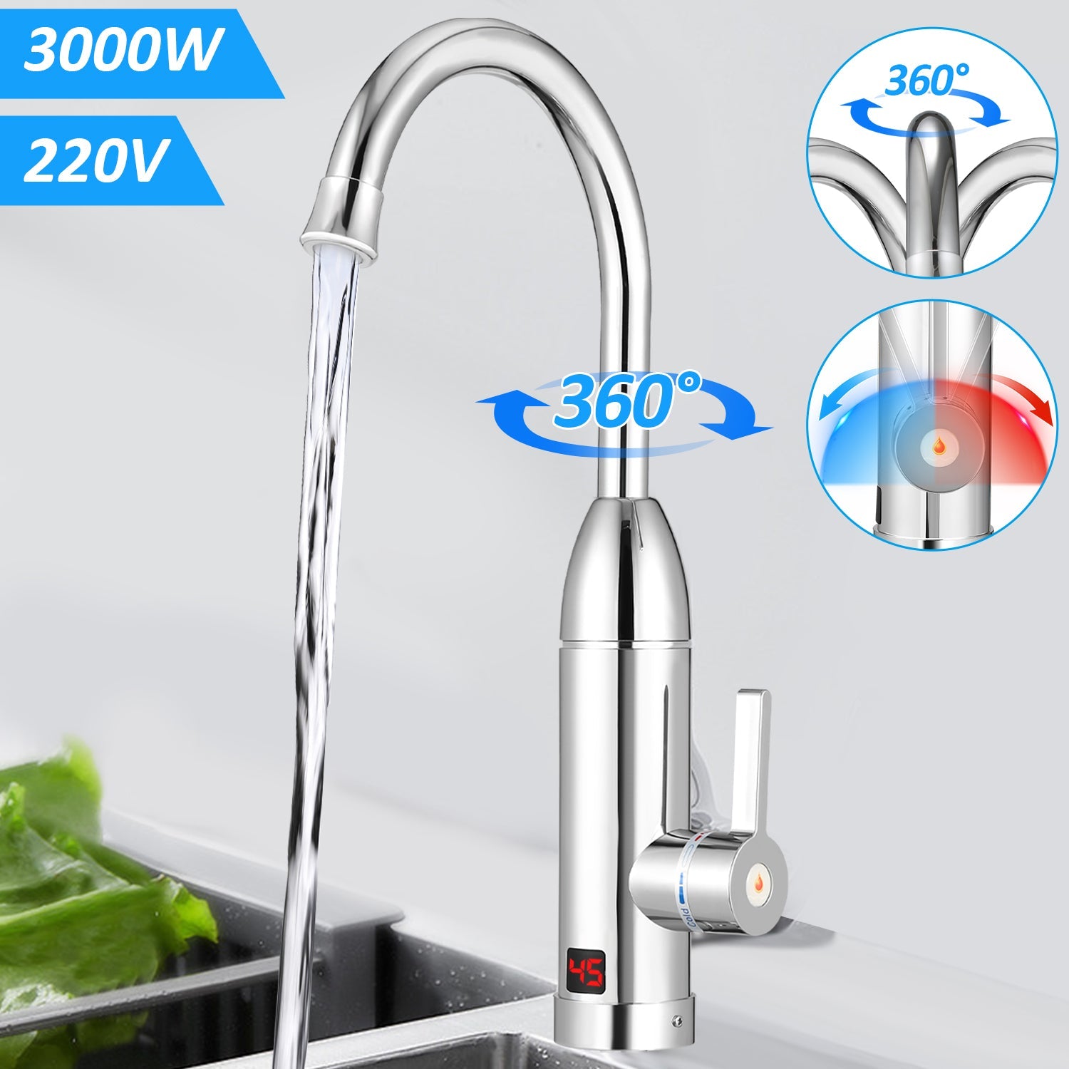 Cosmo Go 3KW Elektrischer Wasserhahn LED Temperaturanzeige