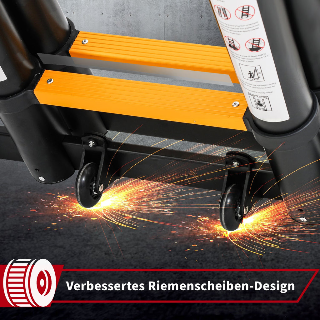 Cosmo Go 5M Alu Teleskopleiter Klappleiter mit Rädern und Dreiecksstabilisator Schwarz