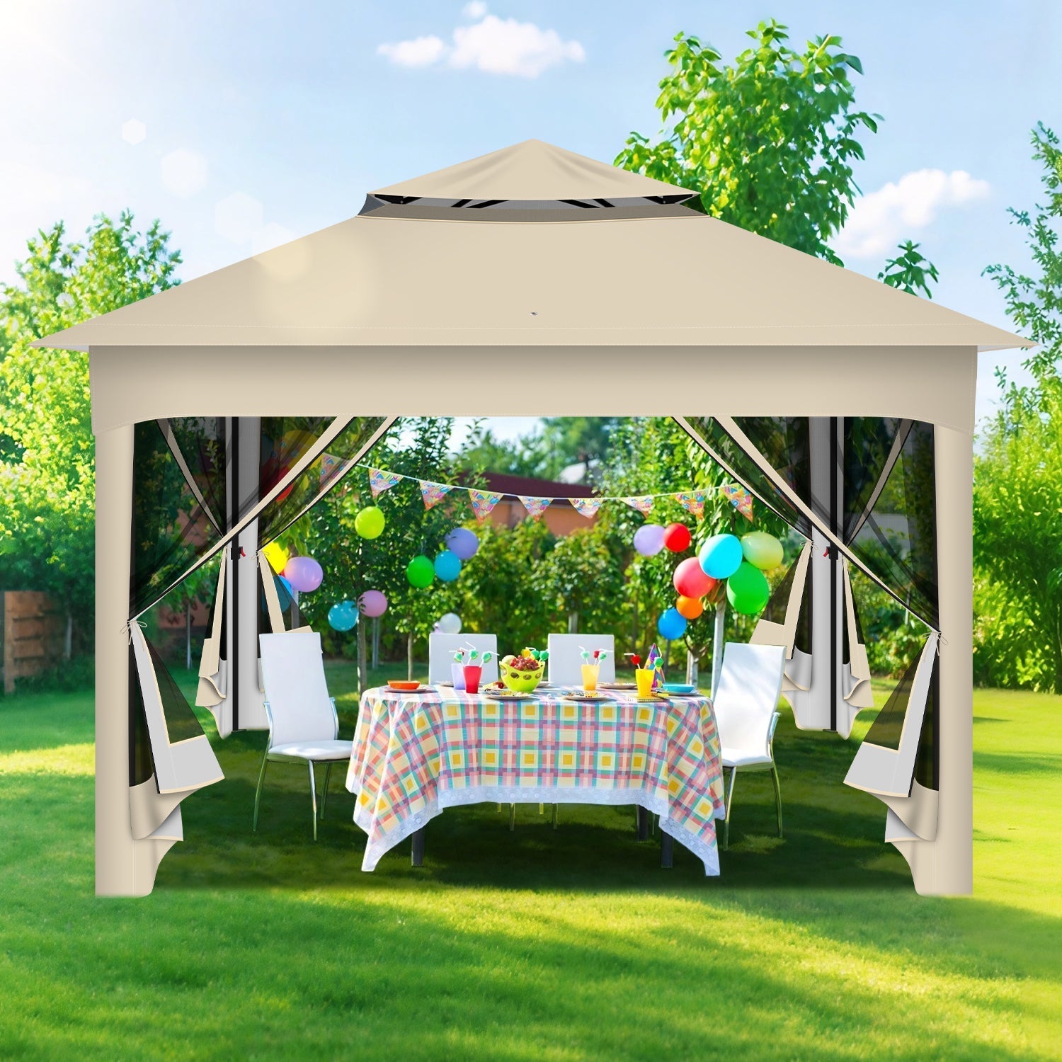 Cosmo Go Pavillon Gartenhütte Faltbares mit Doppeldach 3,3x3,3m