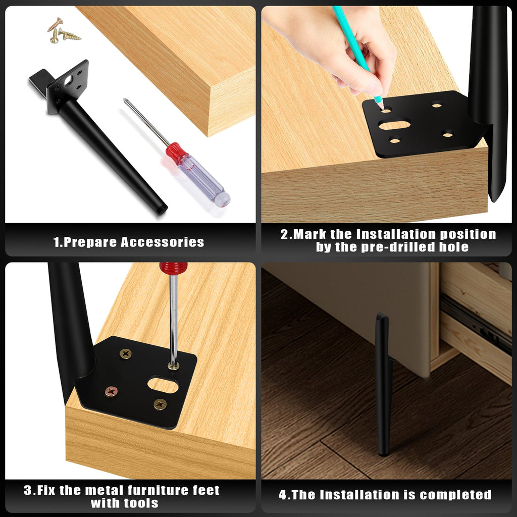 Cosmo Go 4er Set Metall Möbelfüße Schrankfüße Schwarz