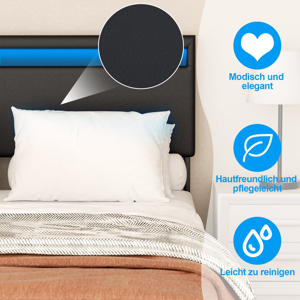 Cosmo Go Polsterbett Bettgestell mit Kopfteil Leder LED-Beleuchtung