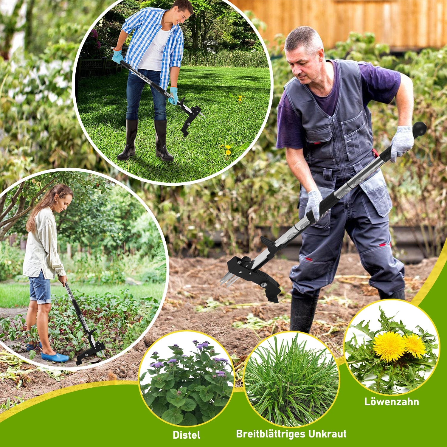 Cosmo Go Unkrautstecher Löwenzahnstecher mit Stiel,Auswerfer und Fußpedal