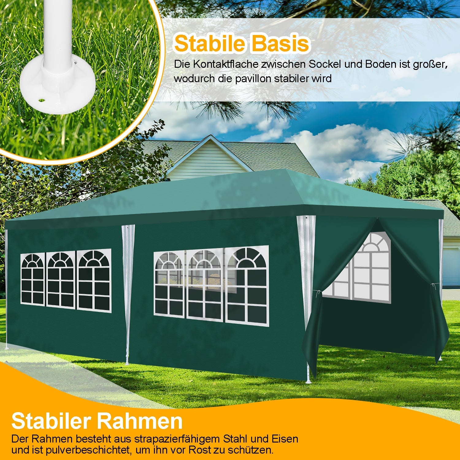 Cosmo Go Pavillon 3x6m Partyzelt Wasserdicht mit Seitenteilen