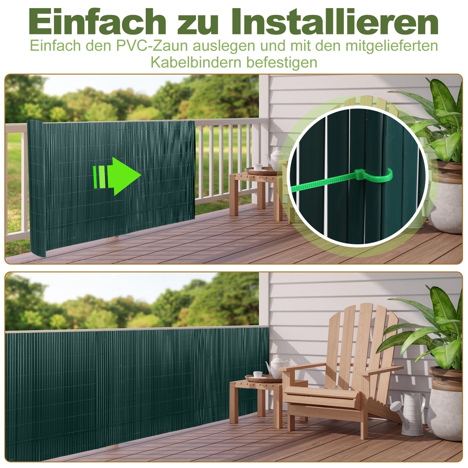 Cosmo Go PVC Sichtschutzmatte mit Kabelbindern Doppelte Verstärkung