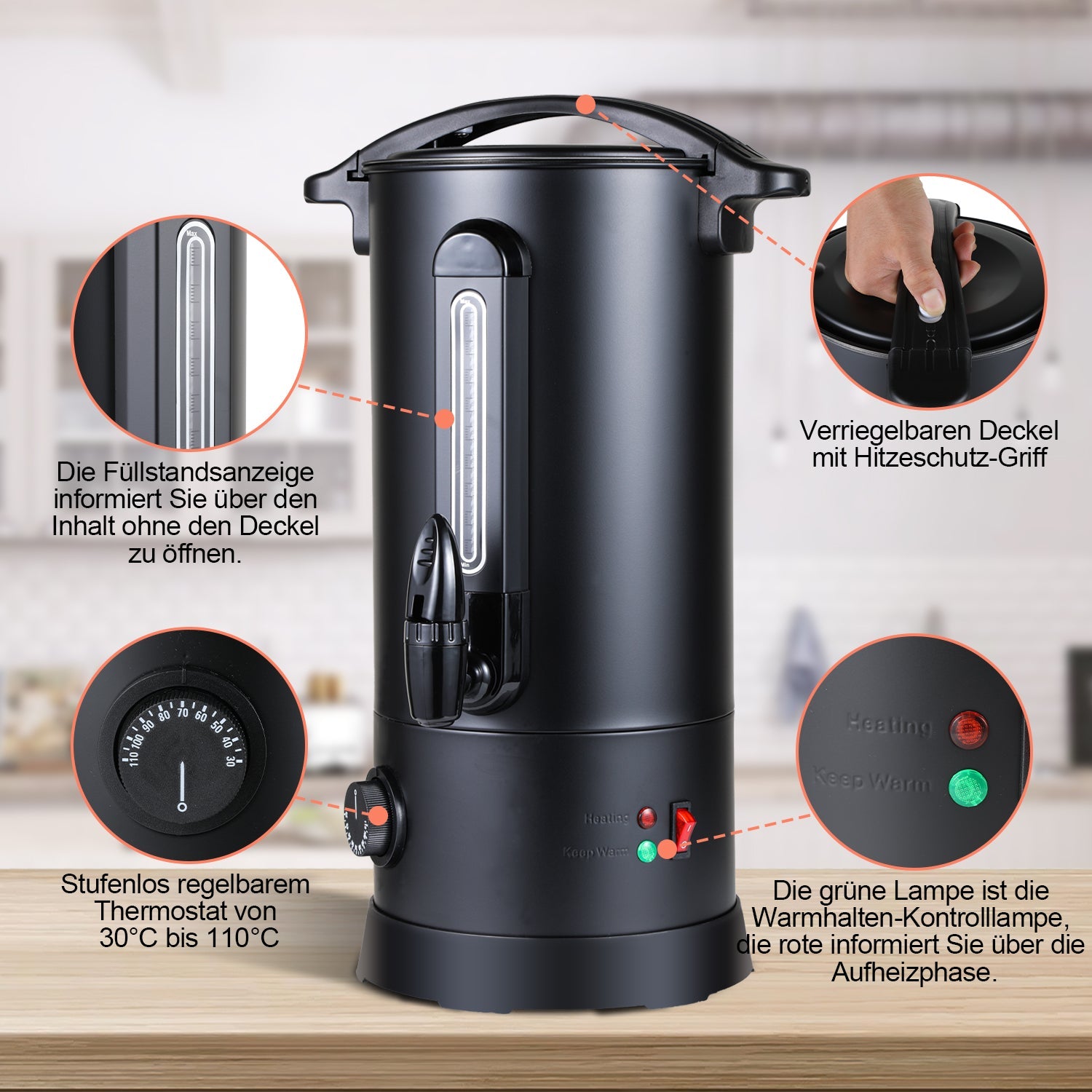 Cosmo Go Glühweinkocher Glühweintopf Edelstahl 1800W 10L
