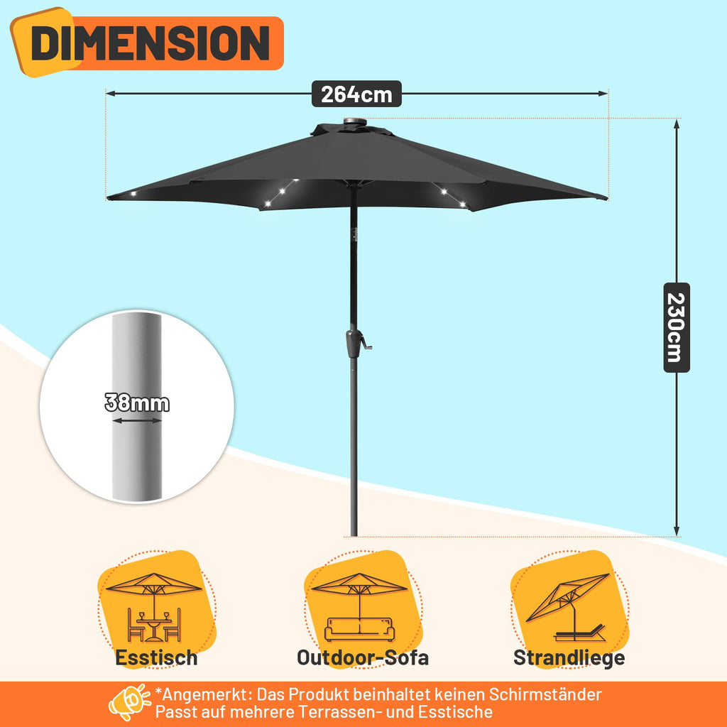 Cosmo Go Sonnenschirm 2.7m Winkelverstellbar mit/ohne LED