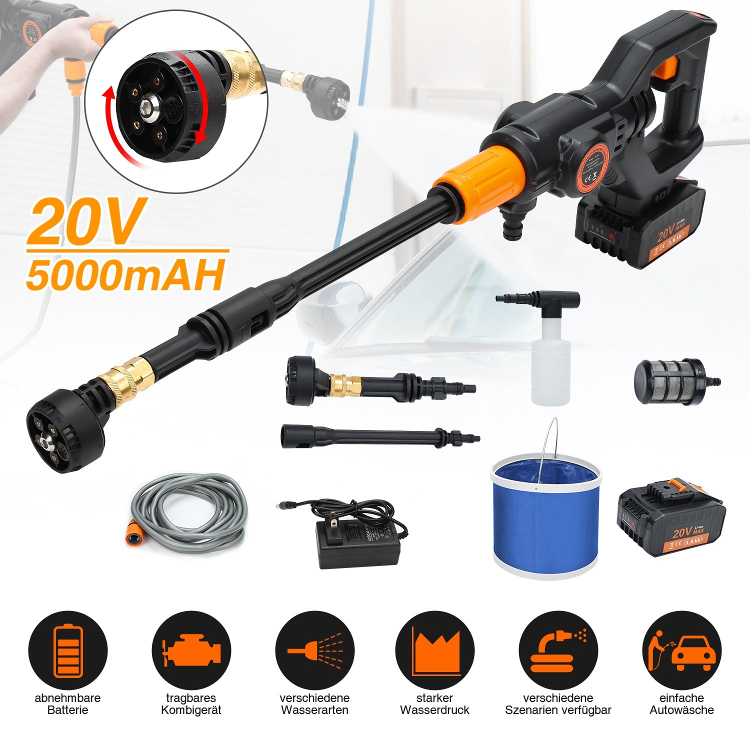 Cosmo Go Akku Hochdruckreiniger Tragbarer 20V Max 435 PSI