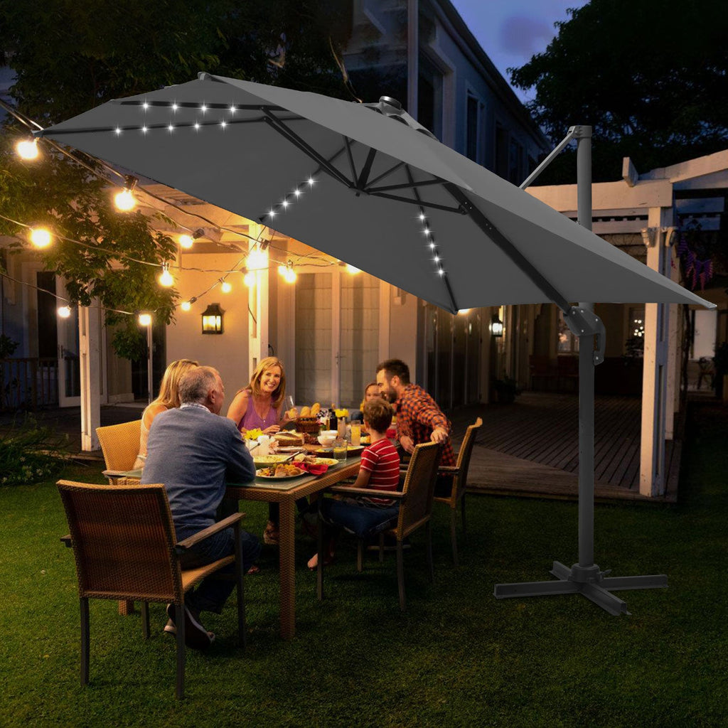 Cosmo Go Ampelschirm 300 x 300 cm Sonnenschirm 360° Drehbar mit Solar-LED