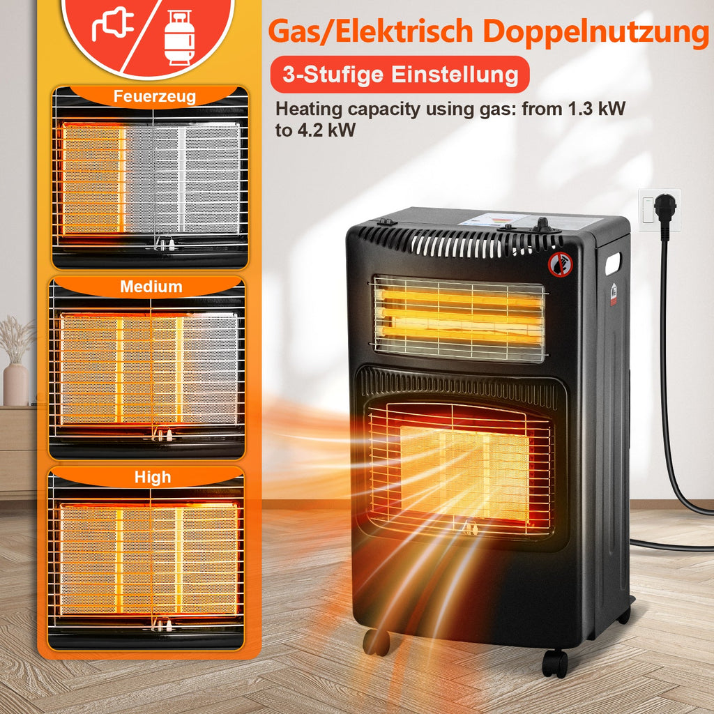 Cosmo Go Gasheizer 4200W und 1260W Elektrische Gasheizgerät mit Druckminderer