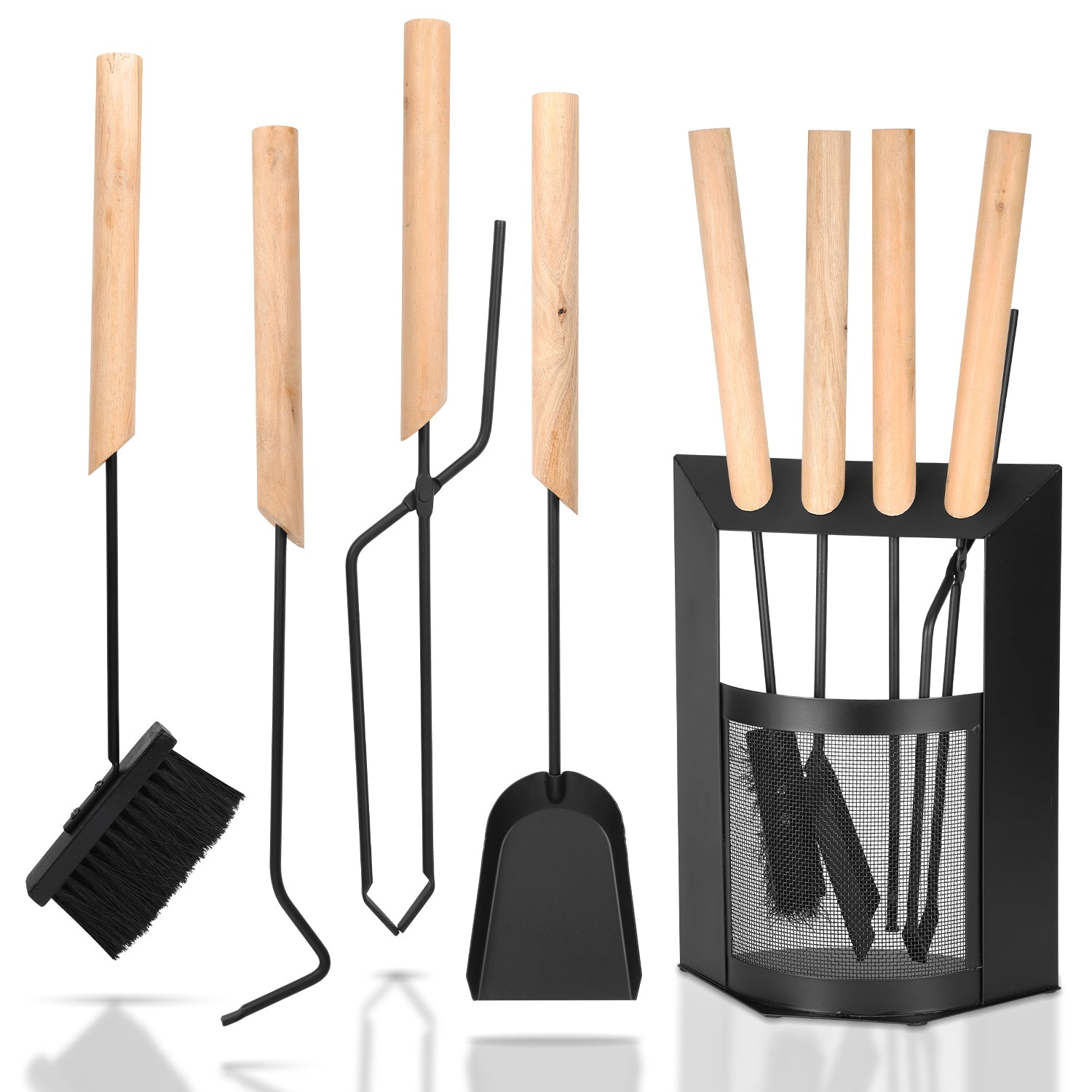 Cosmo Go Kaminbesteck 4-teiliges Kaminbesteck Set Holzgriff
