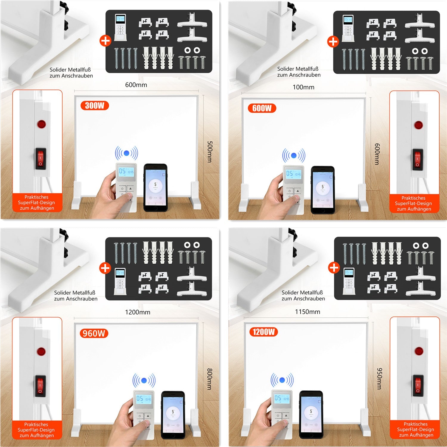 Cosmo Go Infrarotheizung Thermostat APP Fernbedienung 300-1200 W