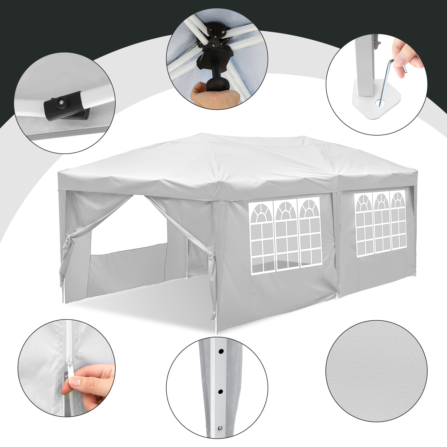 Cosmo Go Pop-Up Pavillon Gazebo mit Zentralverriegelung 3x6m mit Seiten