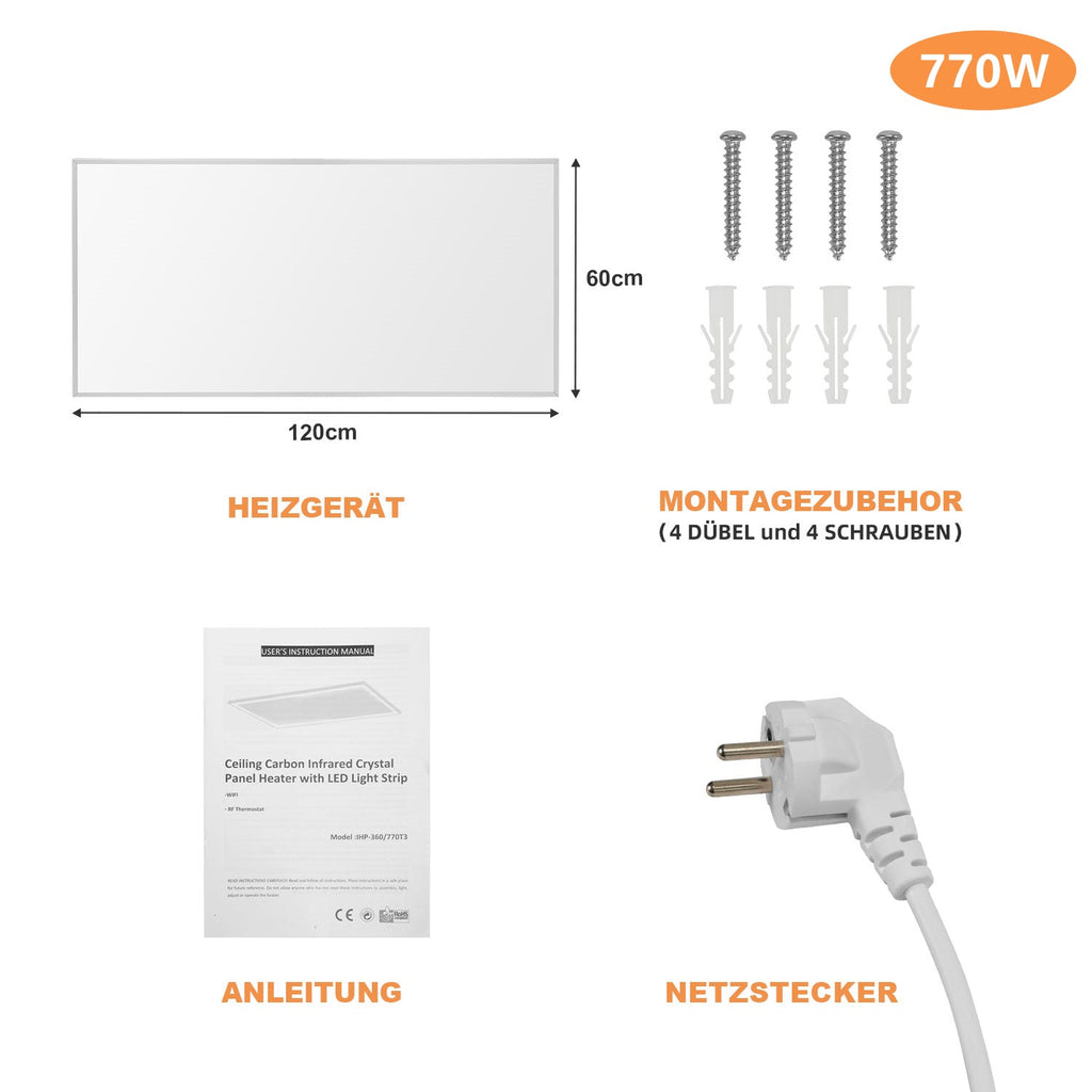 Cosmo Go Infrarotheizung Elektroheizer Decke WIFI 360/770W