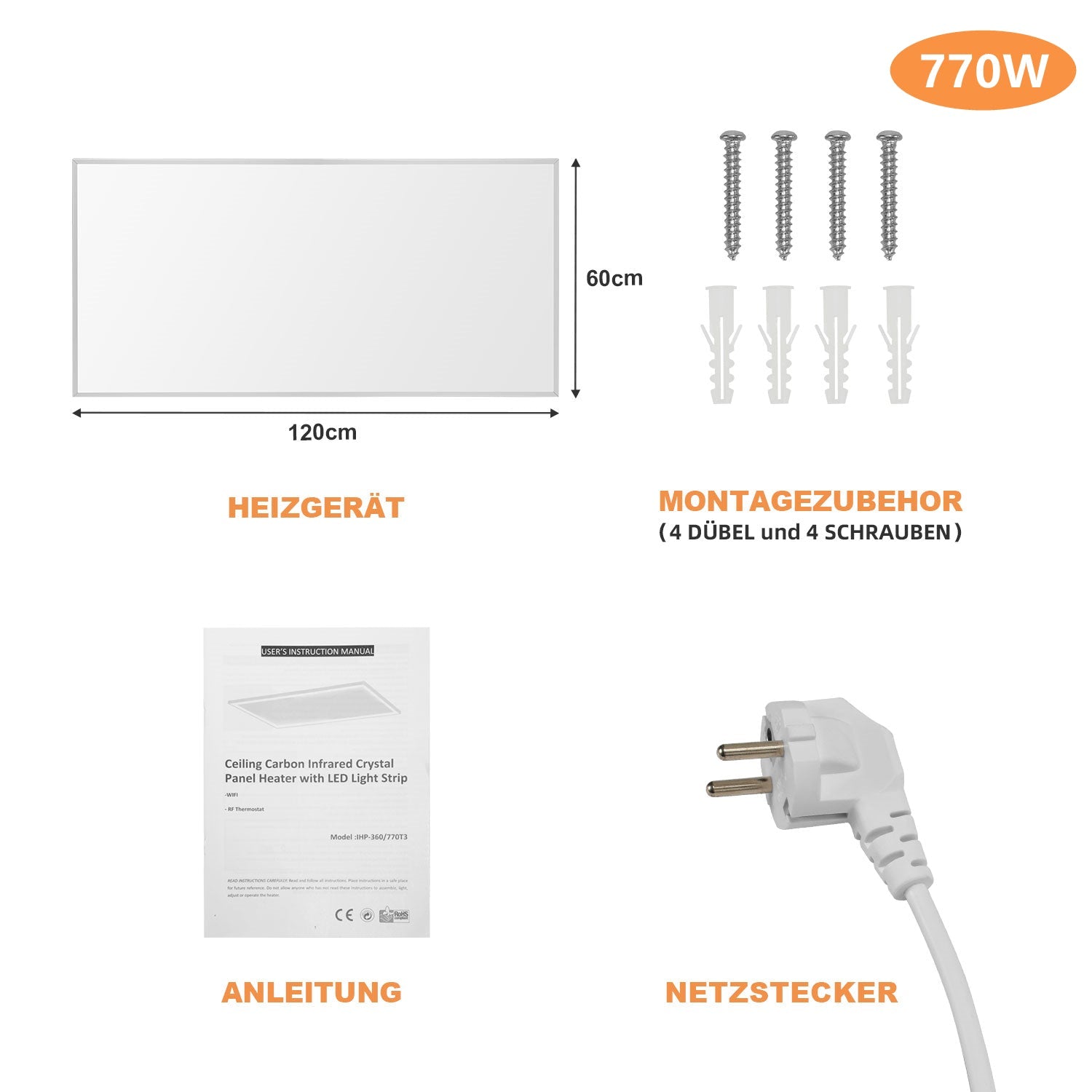 Cosmo Go Infrarotheizung Elektroheizer Decke WIFI 360/770W