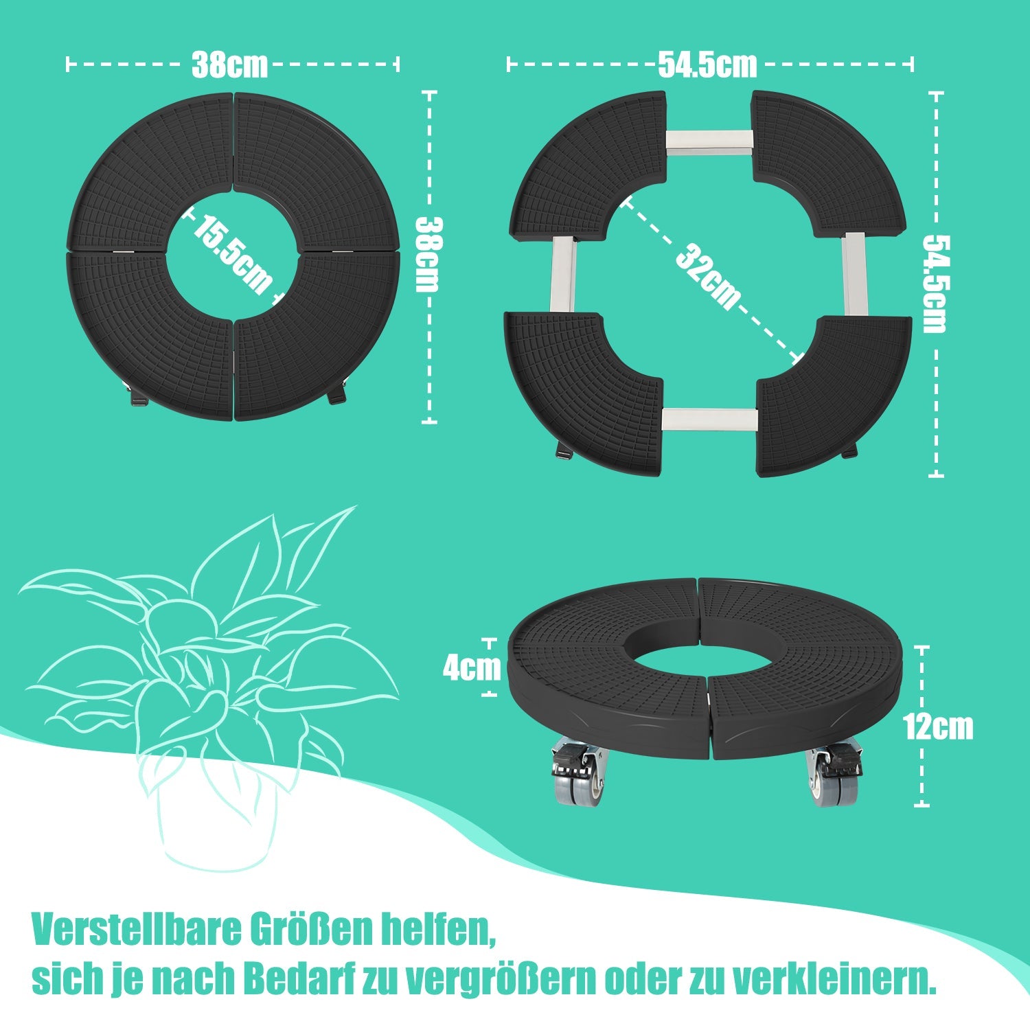 Cosmo Go Pflanzenroller Rund Einstellbar mit 360°Drehbare Rädern