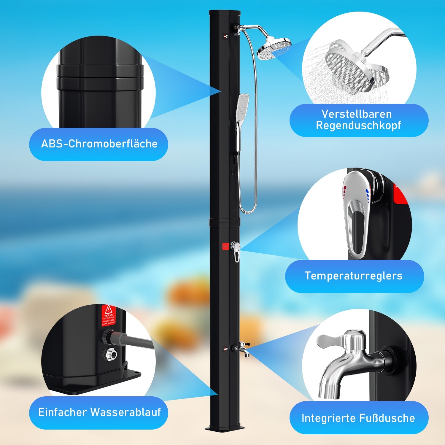 Cosmo Go 35L Solardusche Gartendusche Inkl. Schutzhaube und Handbrause