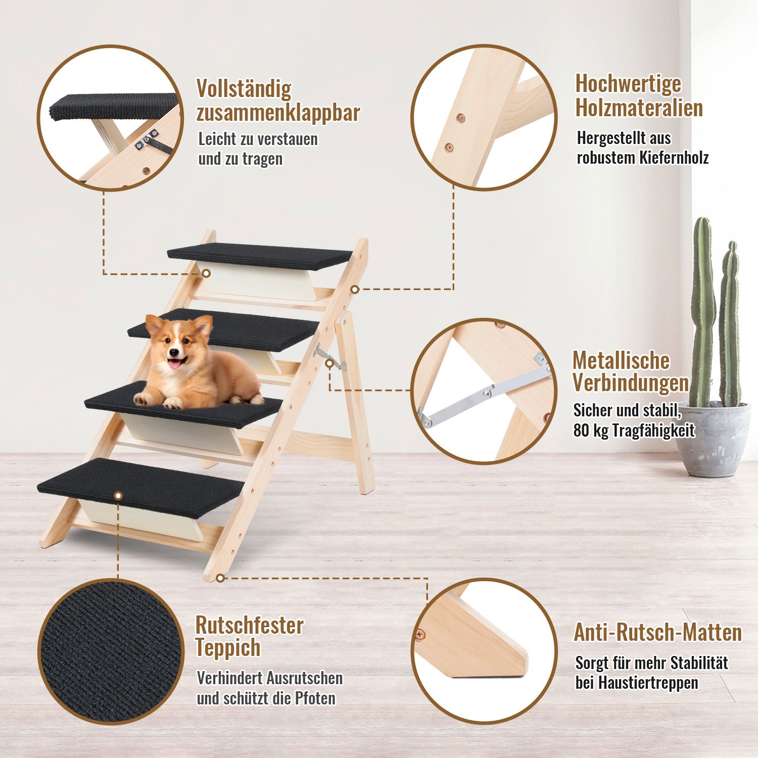 Cosmo Go Hundetreppe 2 in 1 Hunderampe Klappbare 4-Stufig Belastung 80kg