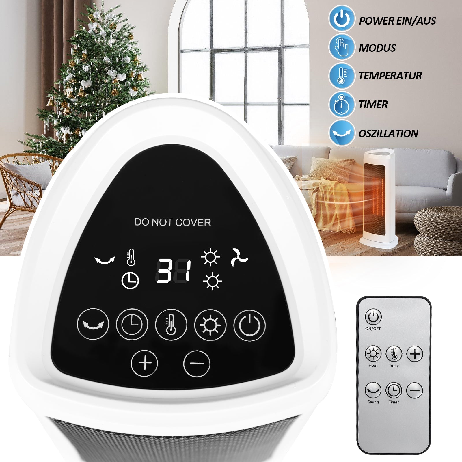 Cosmo Go 2000W Keramik Heizlüfter mit automatischer Oszillation