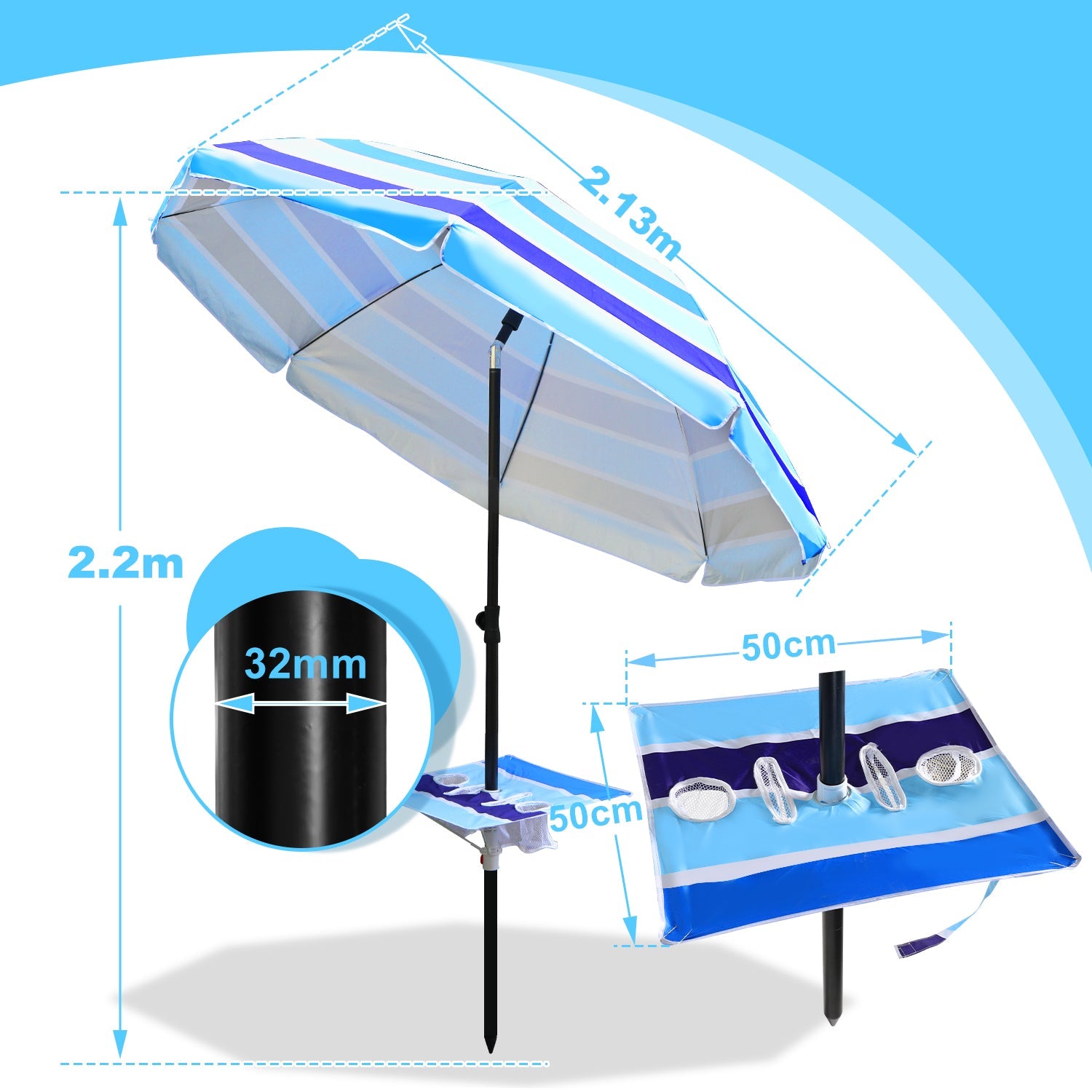 Cosmo Go Strandschirm Sonnenschirm Ø 213cm mit Tisch