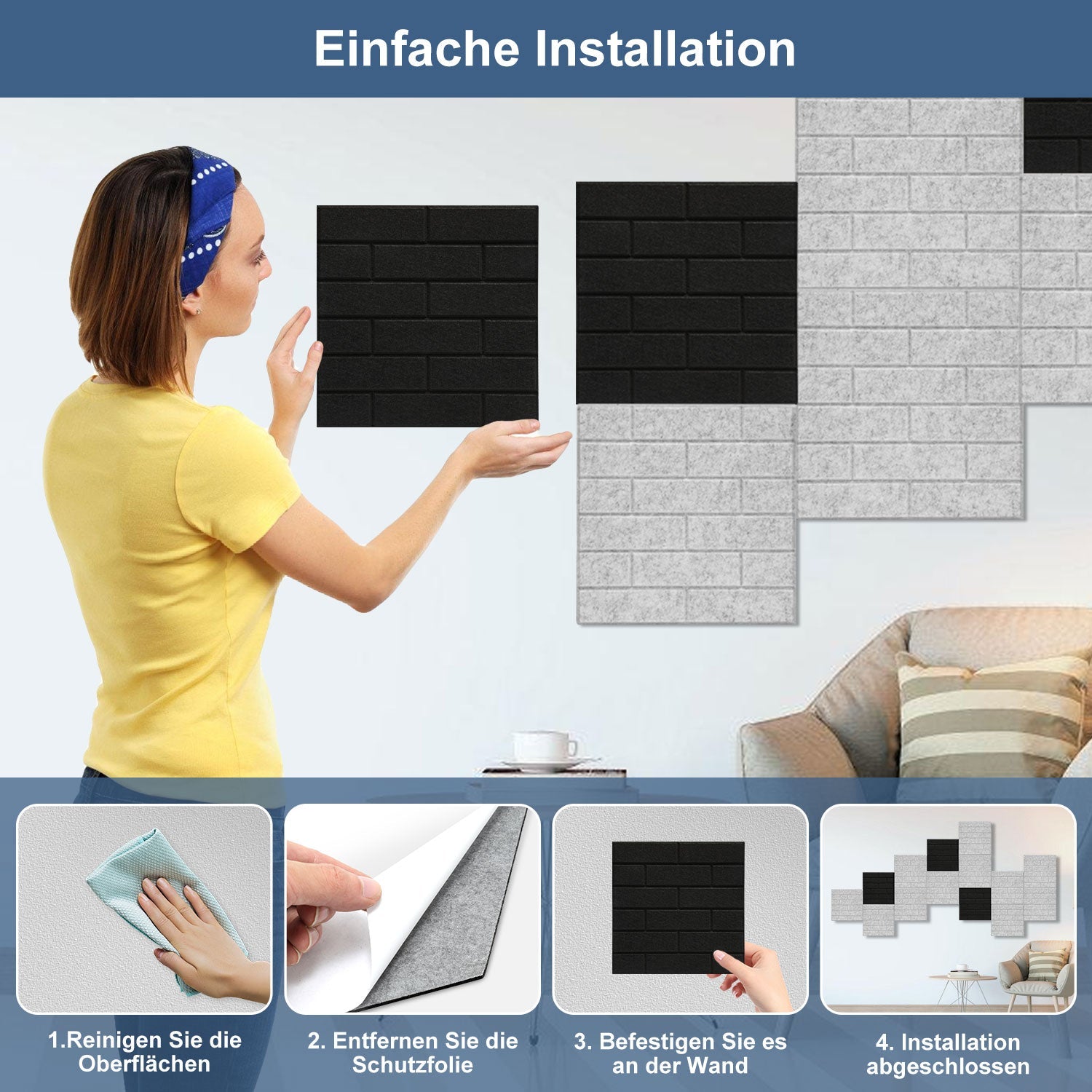 Cosmo Go Akustikplatten Wandpaneele Selbstklebend 12/18 Stück Quadratisch Kacheln