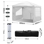 Cosmo Go Pop-Up Pavillon Gazebo mit Zentralverriegelung 3x3m mit Seiten