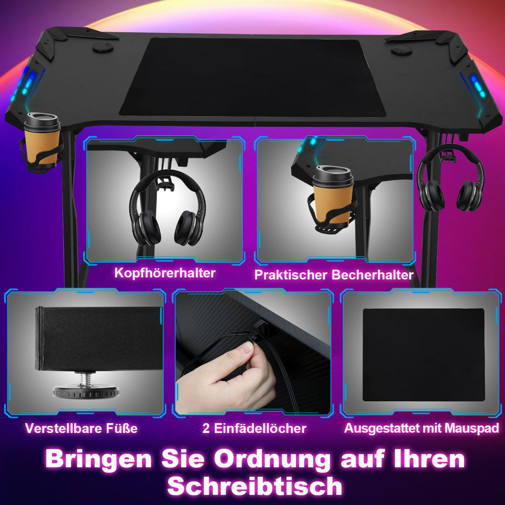 Cosmo Go Gaming Schreibtisch Gaming Tisch 120/140cm mit LED Fernbedienung