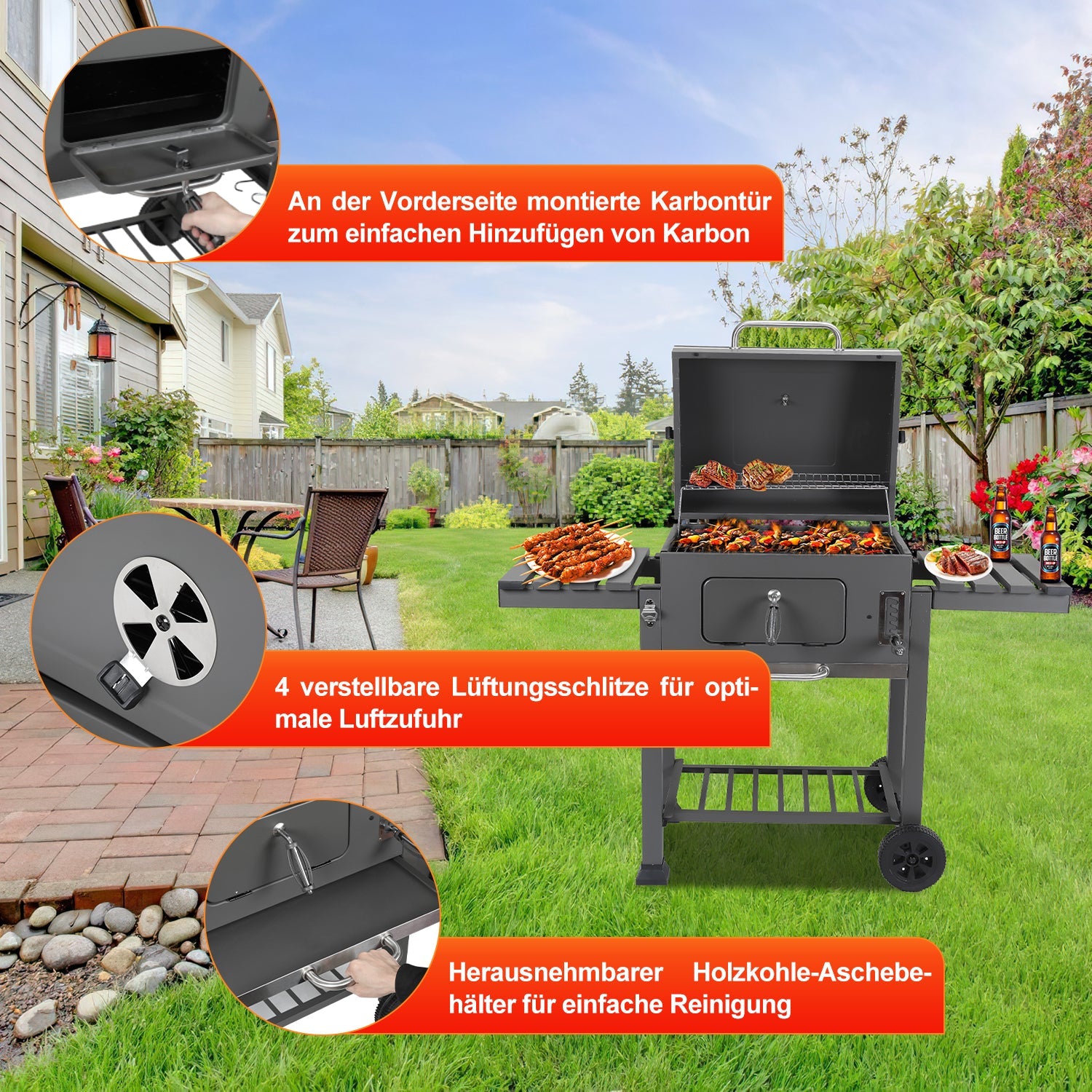 Cosmo Go Holzkohlegrill BBQ XXL Smoker mit Deckel