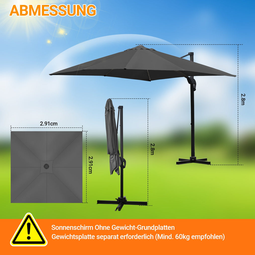 Cosmo Go Ampelschirm 300 x 300 cm Sonnenschirm 360° Drehbar
