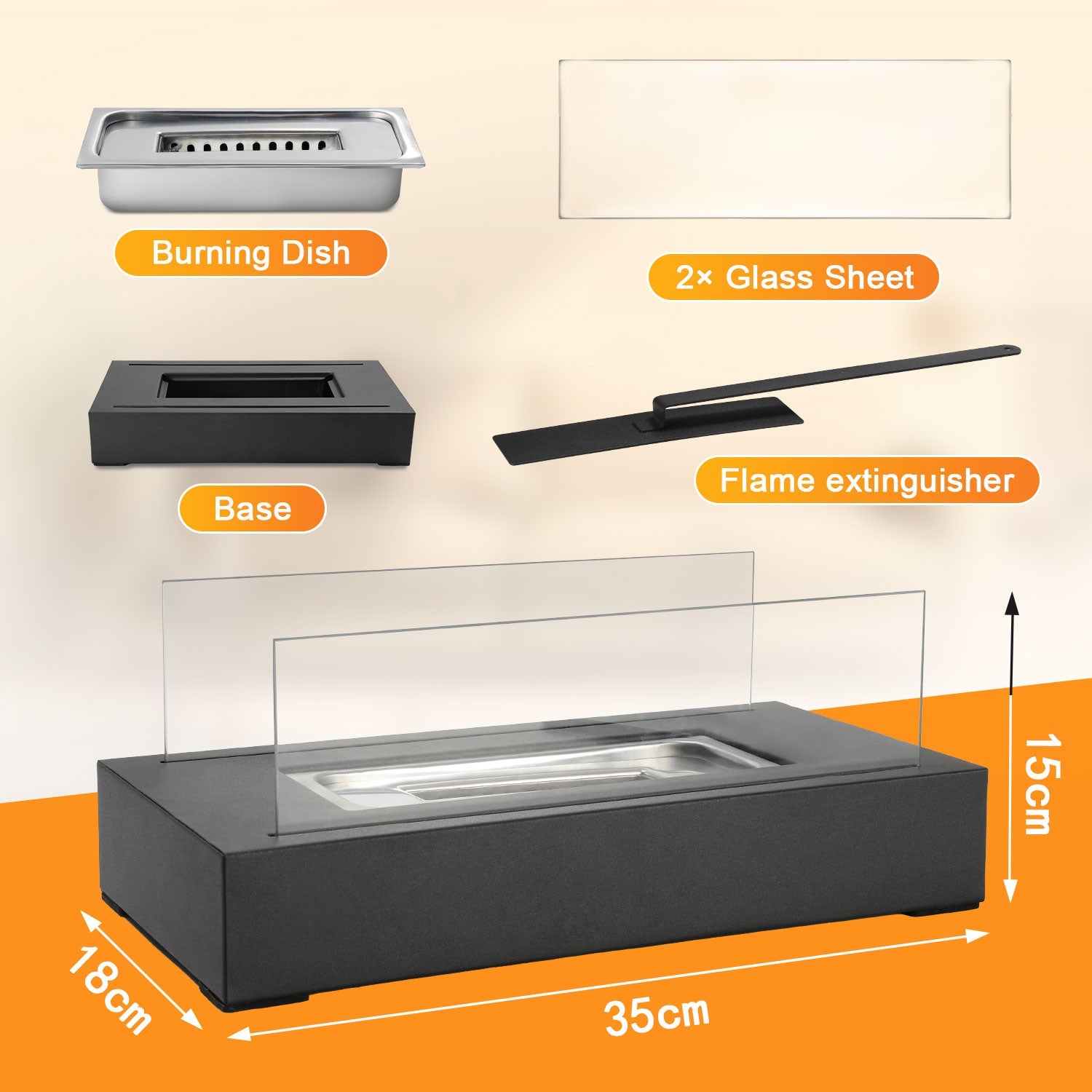 Table Fireplace Bioethanol Tabletop Fireplace Portable Square