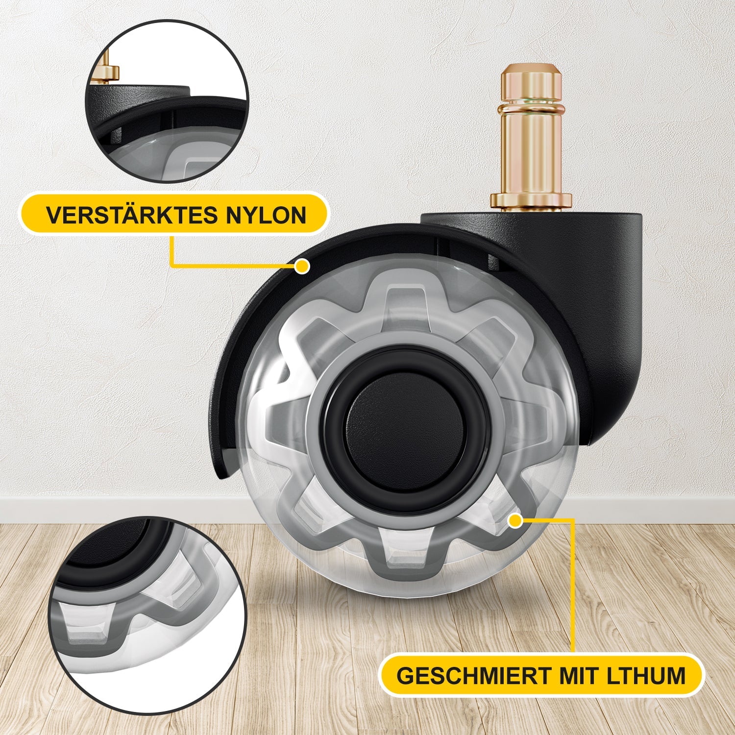Cosmo Go 5 Stück BürostuhlRollen Drehstuhlrollen 10mm x 22mm
