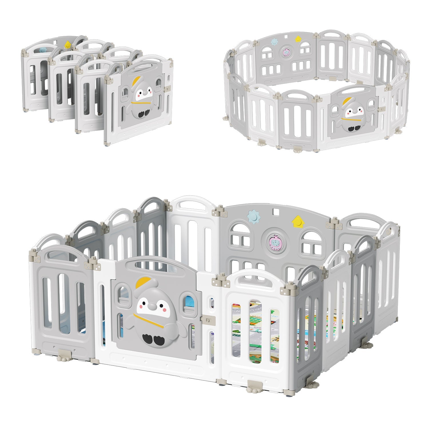 Cosmo Go Laufstall baby Faltbares mit Kriechmatte und Geschichtenbox