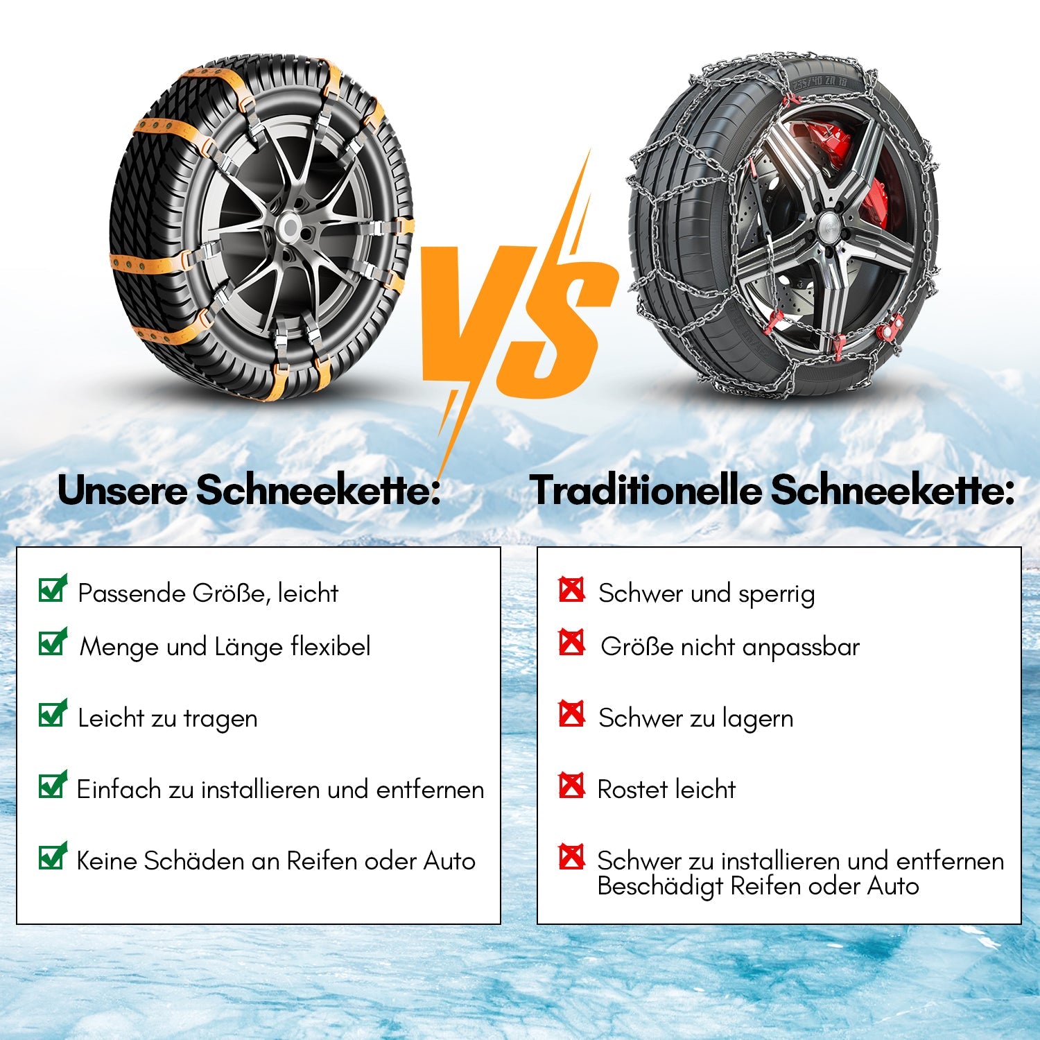 Cosmo Go Schneeketten Ketten Notfall Anti-Rutsch 10 Stück