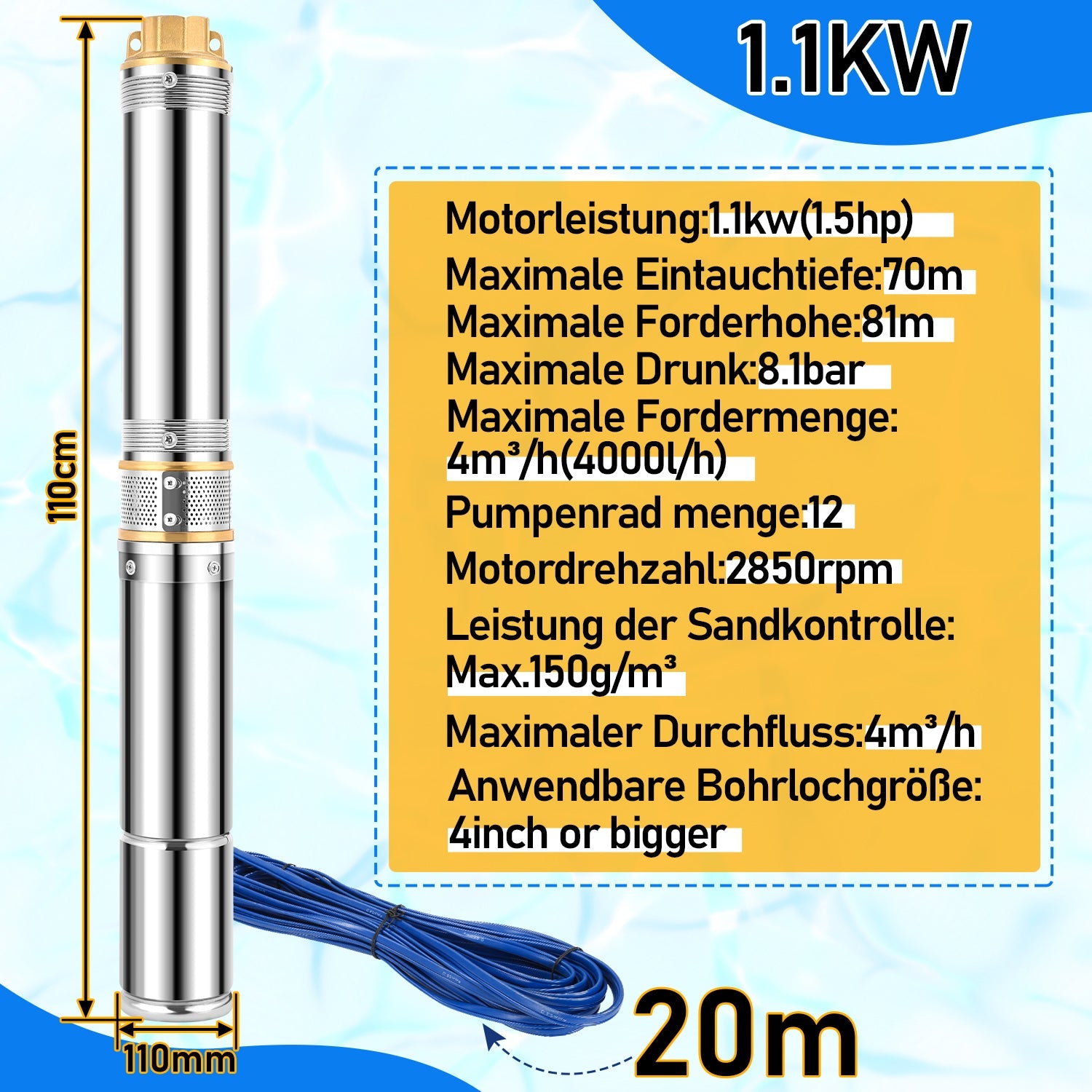 Cosmo Go Tiefbrunnenpumpe für Gartenbewässerung Edelstahl