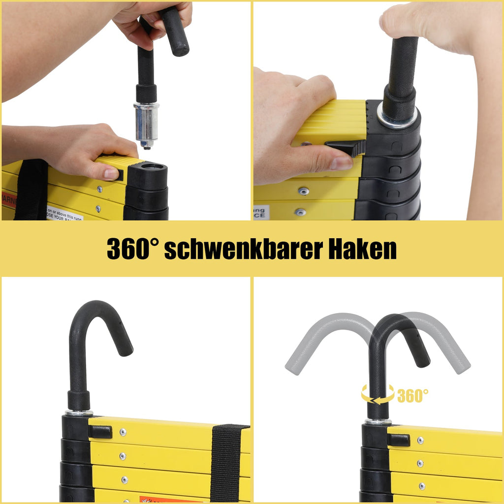 Cosmo Go Teleskopleiter Aluminium mit Langsamer Schrumpfungsfunktion und Abnehmbarem Haken