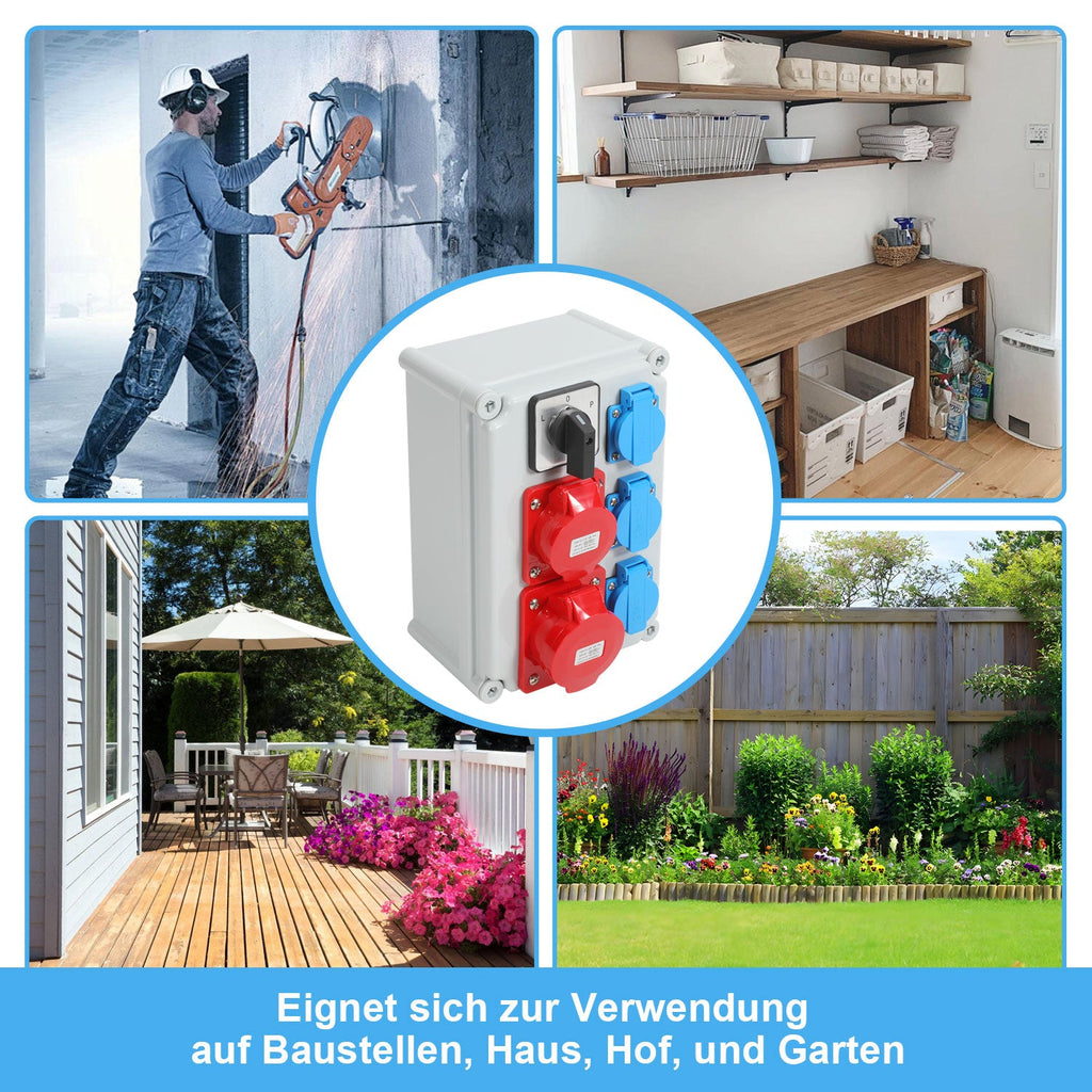 Cosmo Go Wandverteiler mit L-0-P Nockenschalter und MCB, 3xSchuko-Steckdose und CEE-Steckdose 16/32A