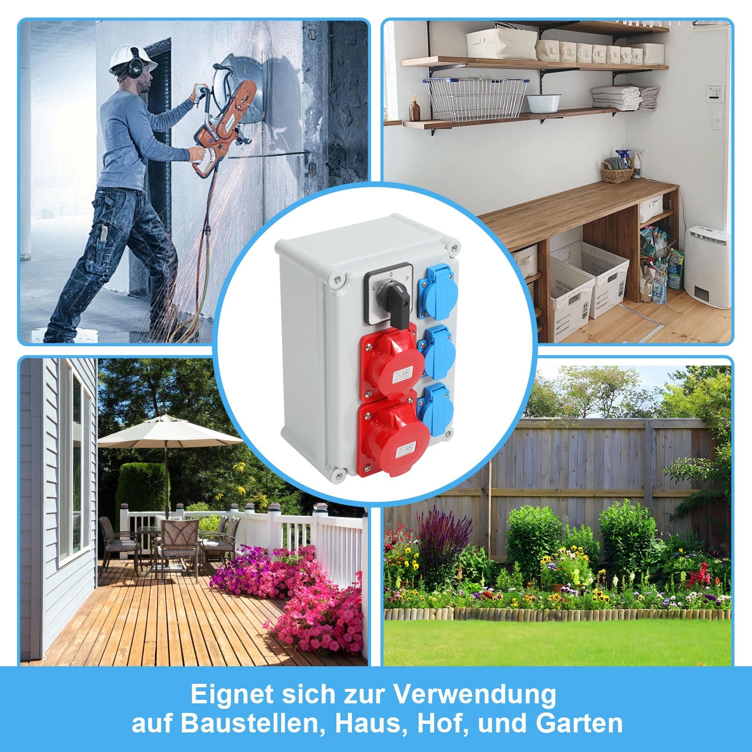 Cosmo Go Wandverteiler mit L-0-P Nockenschalter und MCB, 3xSchuko-Steckdose und CEE-Steckdose 16/32A