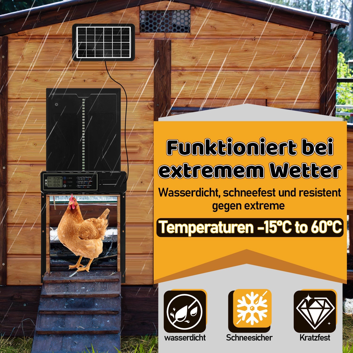 Cosmo Go Hühnerklappe Automatische Solar mit LED Display und Fernbedienung