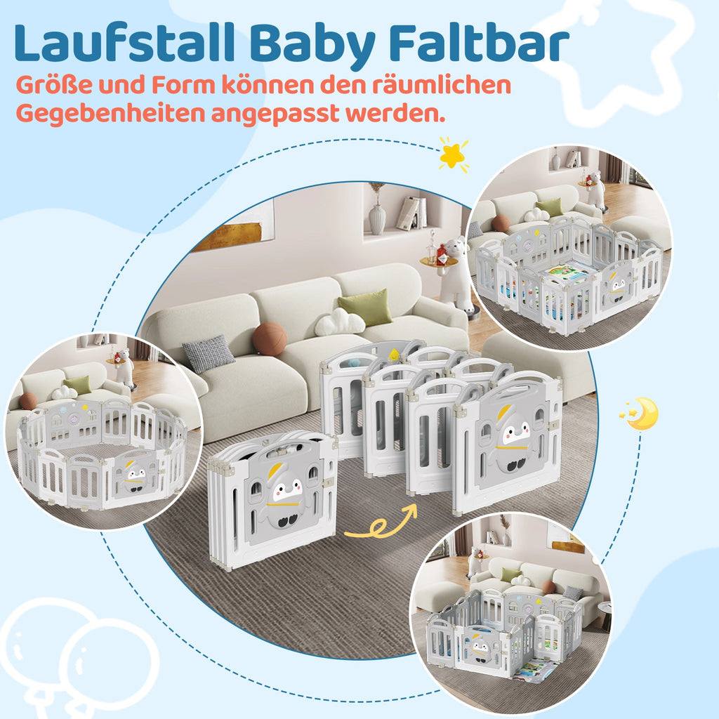 Cosmo Go Laufstall baby Faltbares mit Kriechmatte und Geschichtenbox