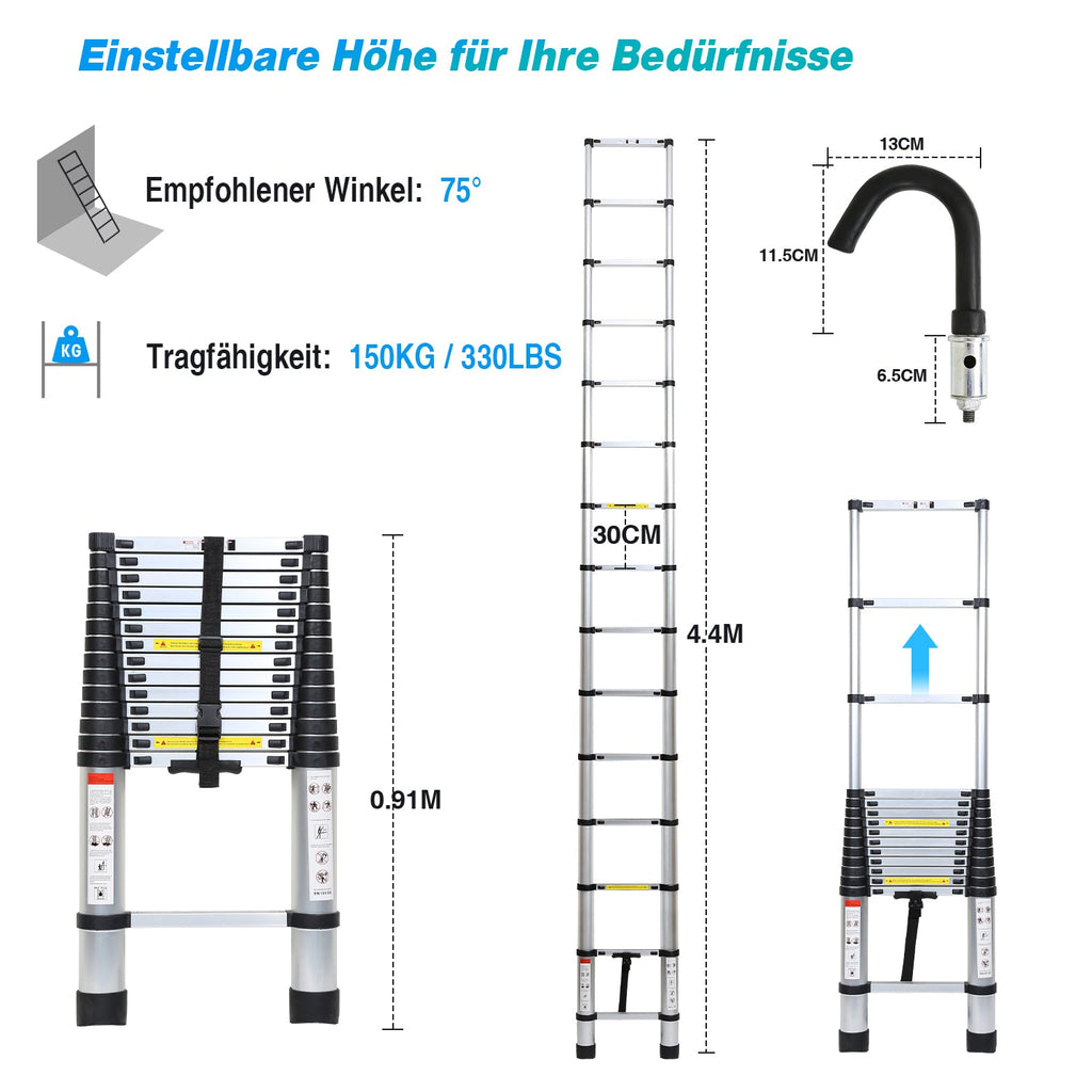 Cosmo Go Teleskopleiter mit 2 Abnehmbarem Haken