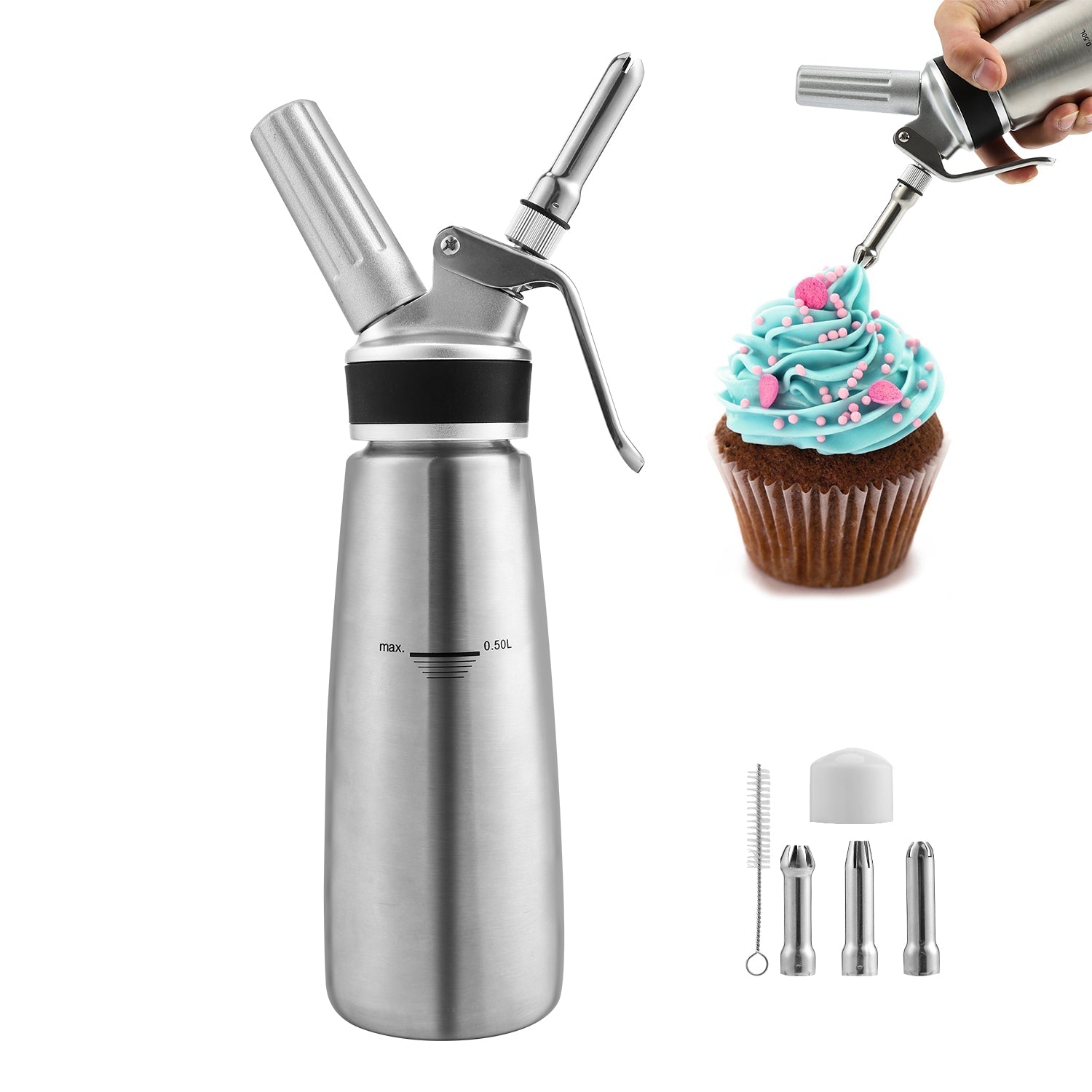 Cosmo Go Sahnespender Edelstahl mit 3 Düsen 500ml