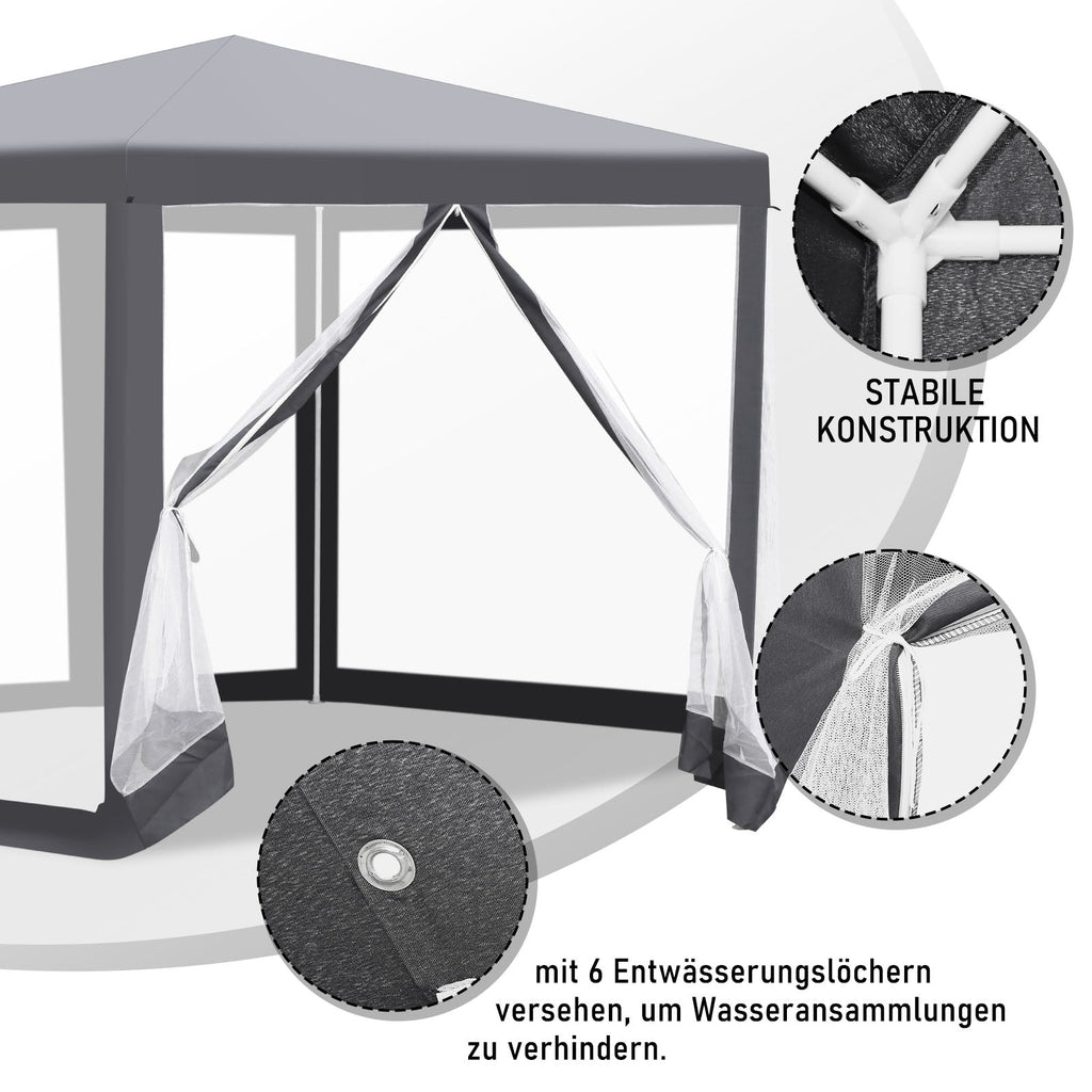Cosmo Go Pavillon Gartenzelt mit Moskitonetz Wasserdicht 6-eckig