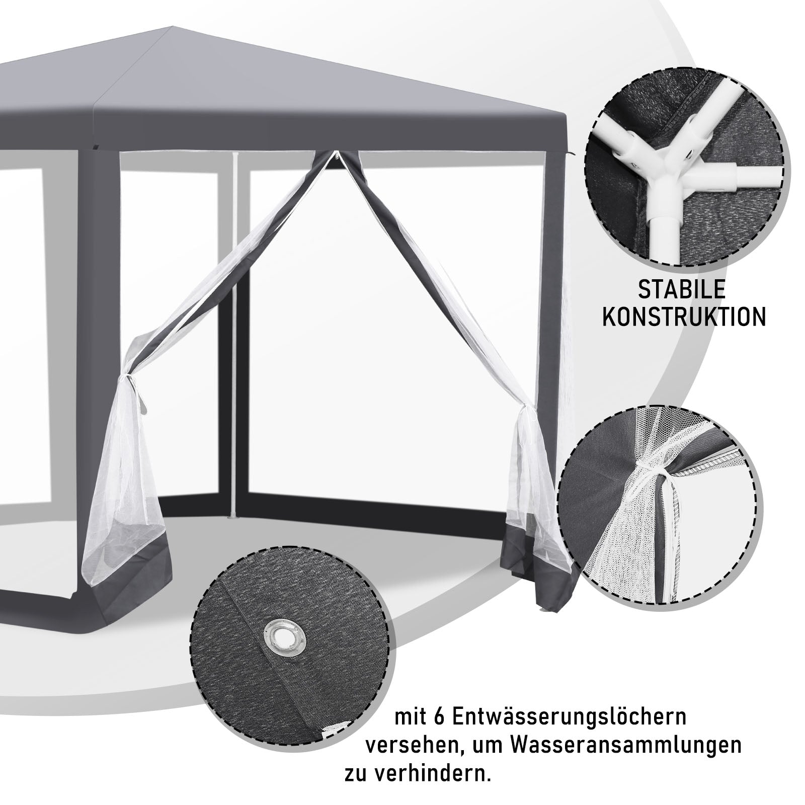 Cosmo Go Pavillon Gartenzelt mit Moskitonetz Wasserdicht 6-eckig