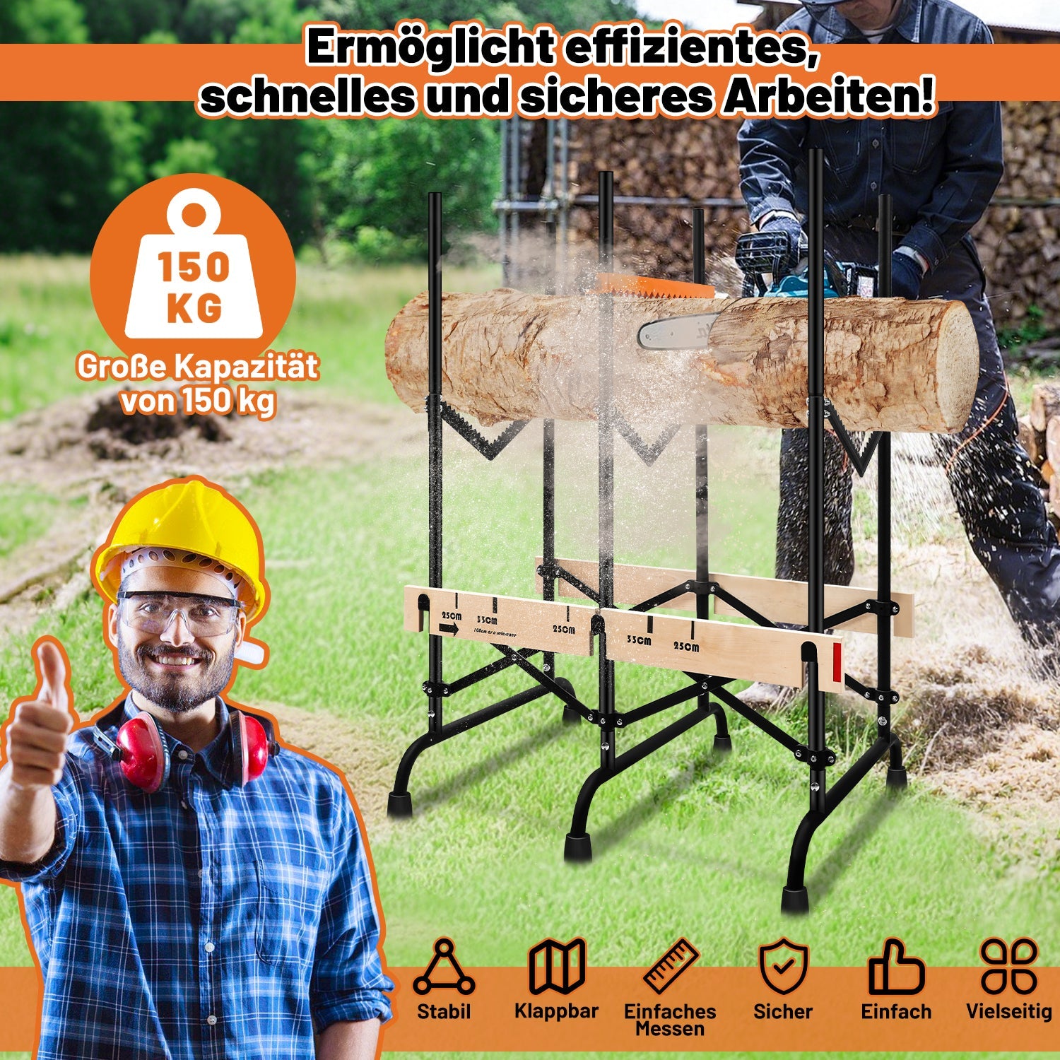 Cosmo Go Sägebock Klappbar Holzsägebock mit Auswurfsicherung & Maßskala