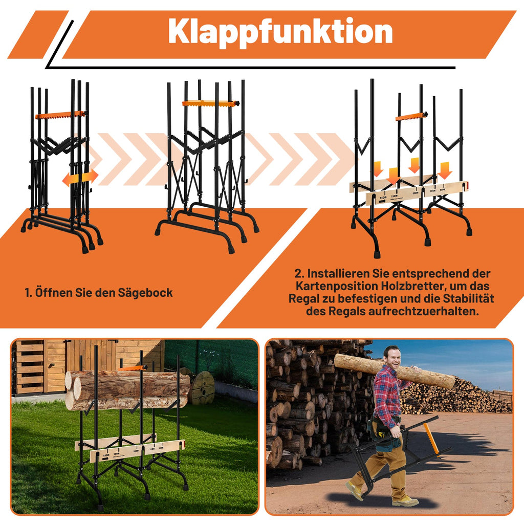 Cosmo Go Sägebock Klappbar Holzsägebock mit Auswurfsicherung & Maßskala