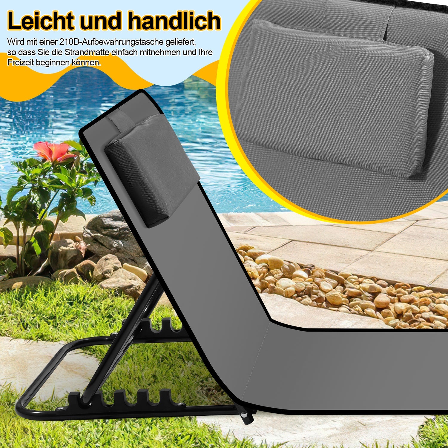 Cosmo Go Strandliegen Tragbar Strandmatte mit Einstellbar Höhe 145cm