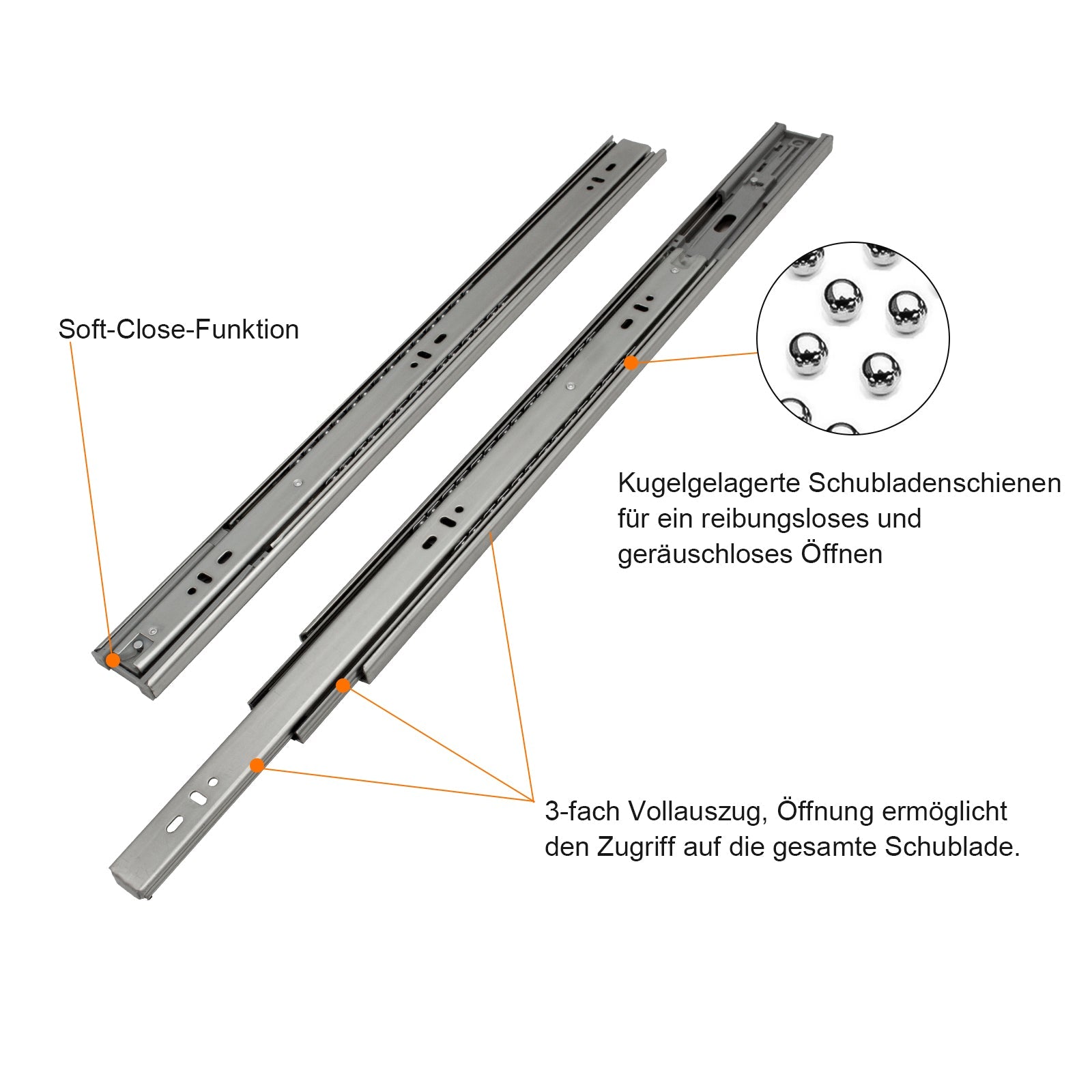 Cosmo Go 1 Paar Vollauszüge Schubladenschienen 35 Kg Tragkraft
