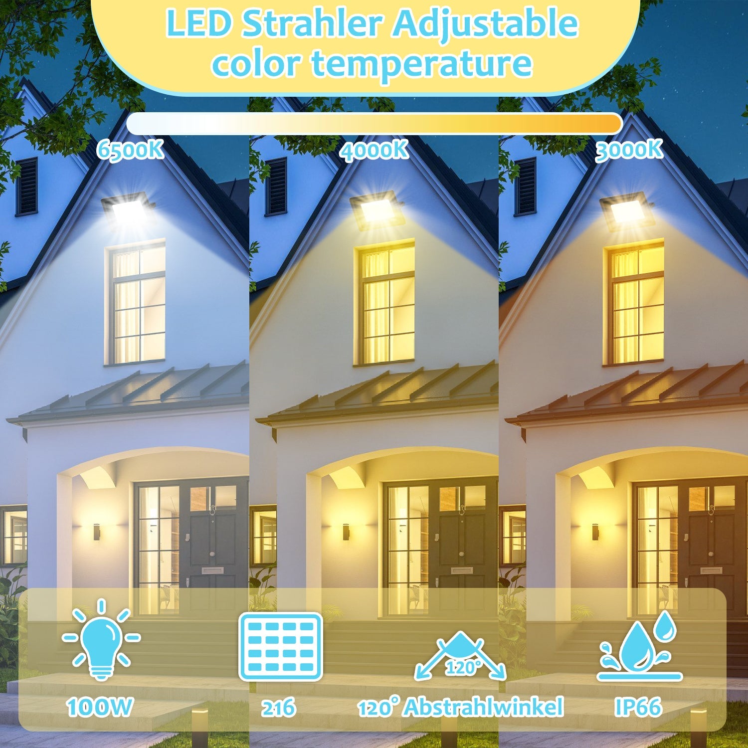 Cosmo Go LED Strahler Außen 10W-100W 3 Farbtemperatur 3000/4000/6500K